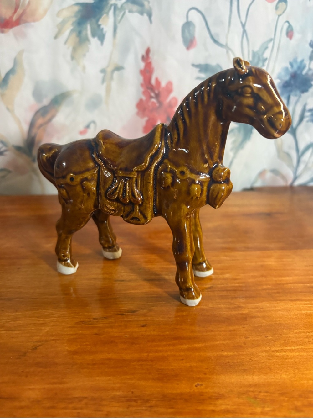 Vintage Ceramic Horse Figurine in Glossy Brown
